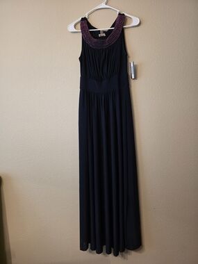 Haani Black Maxi Dress with Pink Beaded Collar